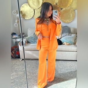 Orange satin suit set- 3 pieces